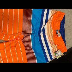 Boys orange, blue & white swim trunks